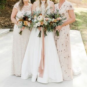 Adrianna Papell Blush Lace Cap-Sleeve Gown